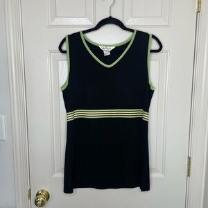 Exclusively Misook Sleeveless Knit Top Black Green Trim Striped Waist Tank | L
